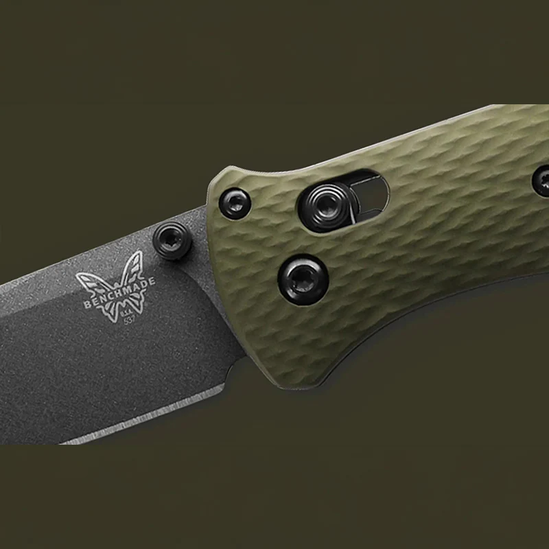 Benchmade Bailout Folding Knife Tungsten Gray CPM-M4 Blade Woodland Green Aluminum Handle - Image 10