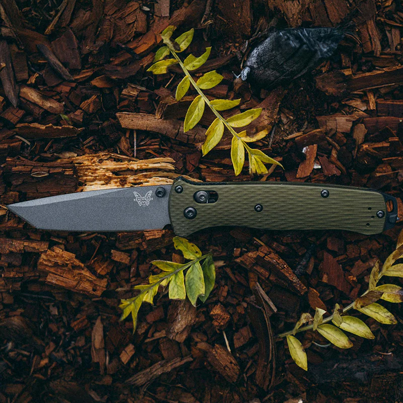 Benchmade Bailout Folding Knife Tungsten Gray CPM-M4 Blade Woodland Green Aluminum Handle - Image 6