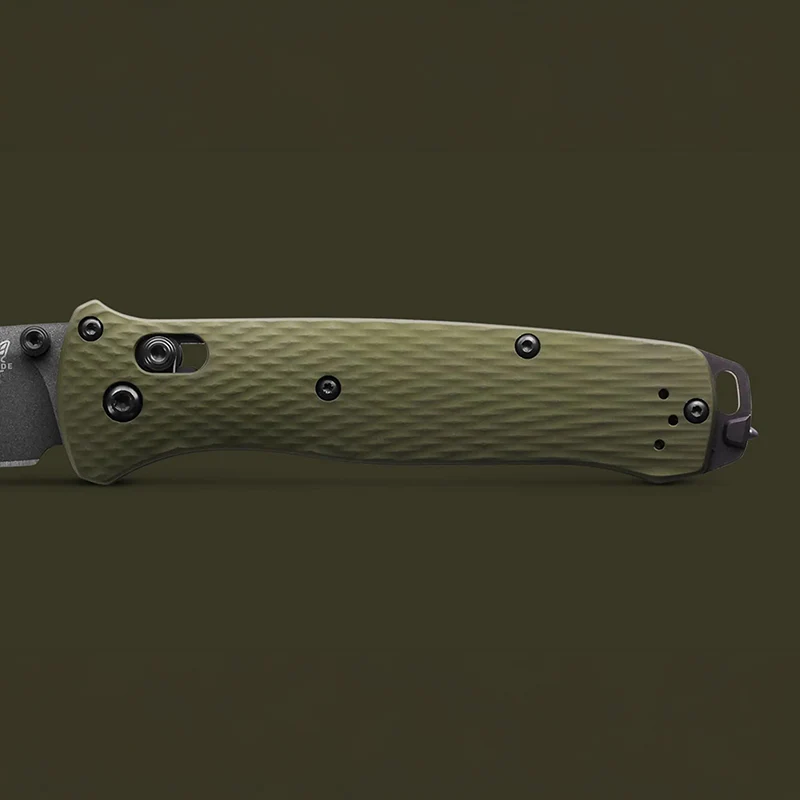 Benchmade Bailout Folding Knife Tungsten Gray CPM-M4 Blade Woodland Green Aluminum Handle - Image 9