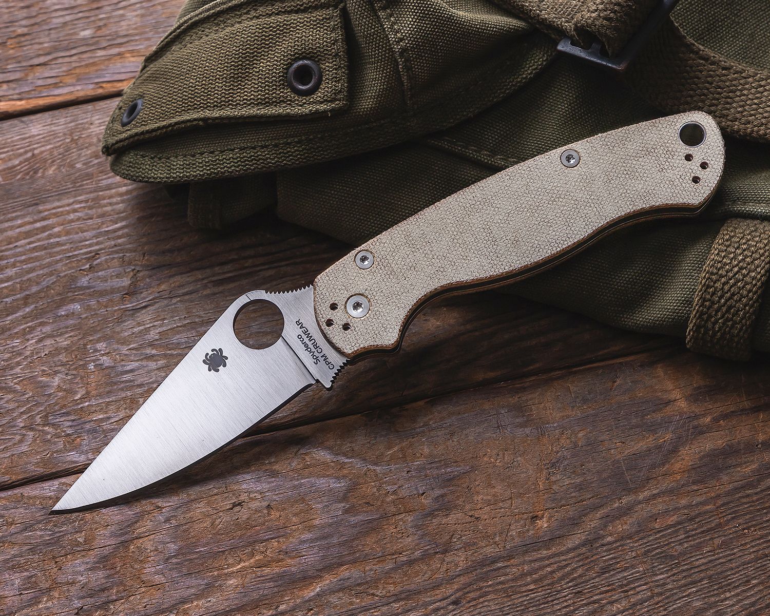 Spyderco PARA MILITARY 2 Brown Canvas Micarta - C81MPCW2 - Image 8