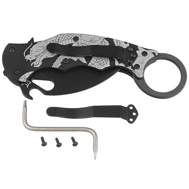 Fox Knives FX-599 ALB Black Folding Karambit, Graphic Art Handle - Image 7