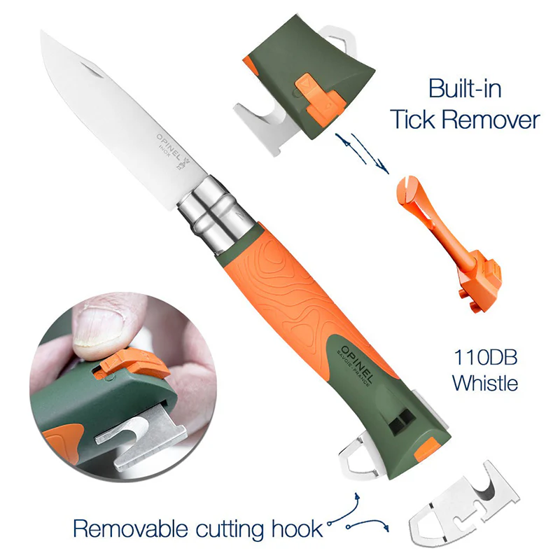 Opinel No. 12 Outdoor Explore Stainless Steel Folding Knife With Tick Remover - Green - Image 5