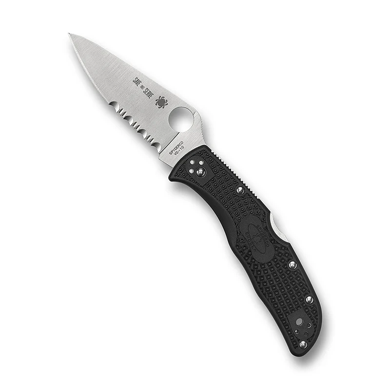 Spyderco Endela Red Thin Line, VG-10 Combination Edge Blade with Black FRN Handle, Back Lock Knife - Image 4