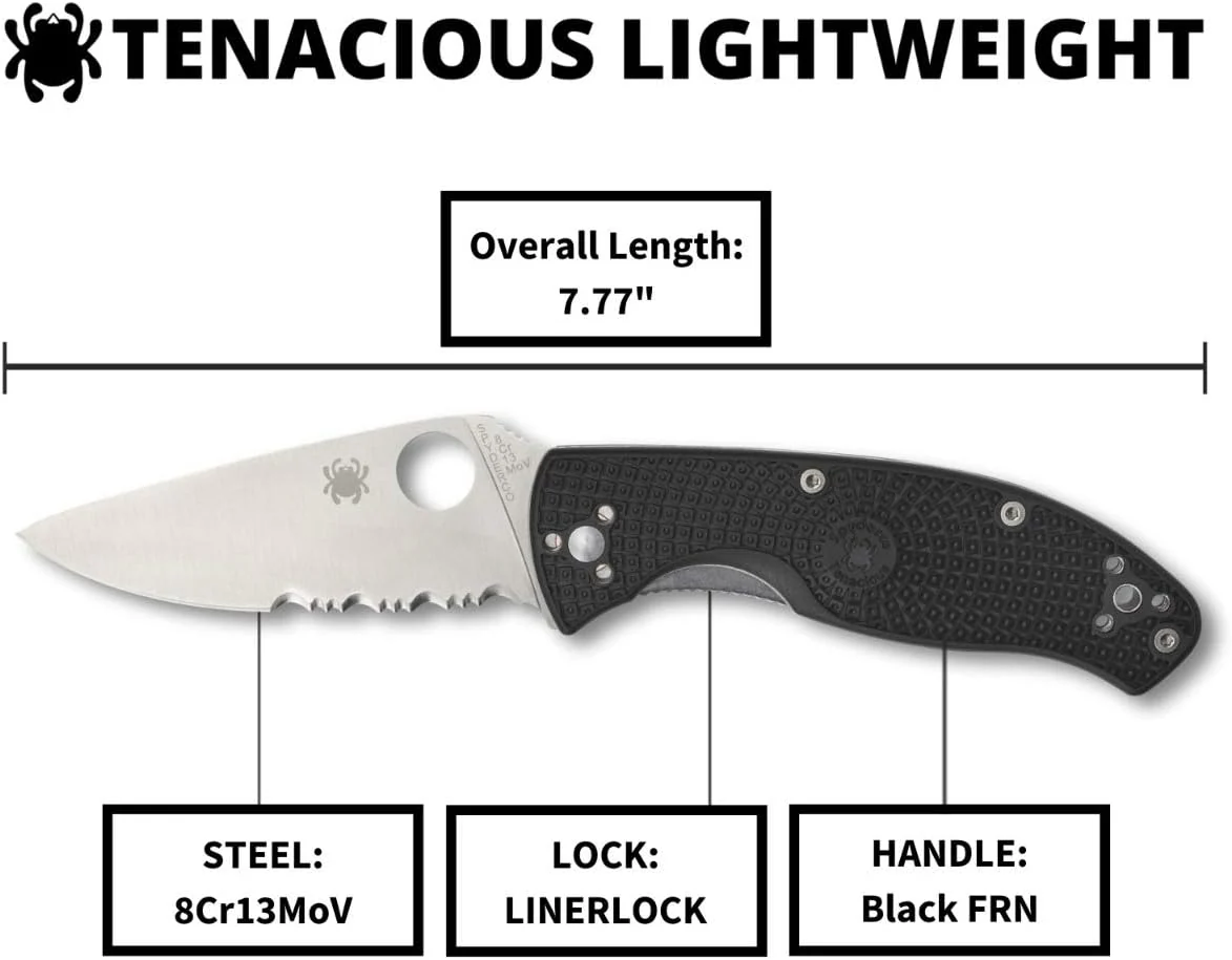 Spyderco Tenacious Lightweight - Black Handle Steel Blade Combo Edge - C122PSBK - Image 5