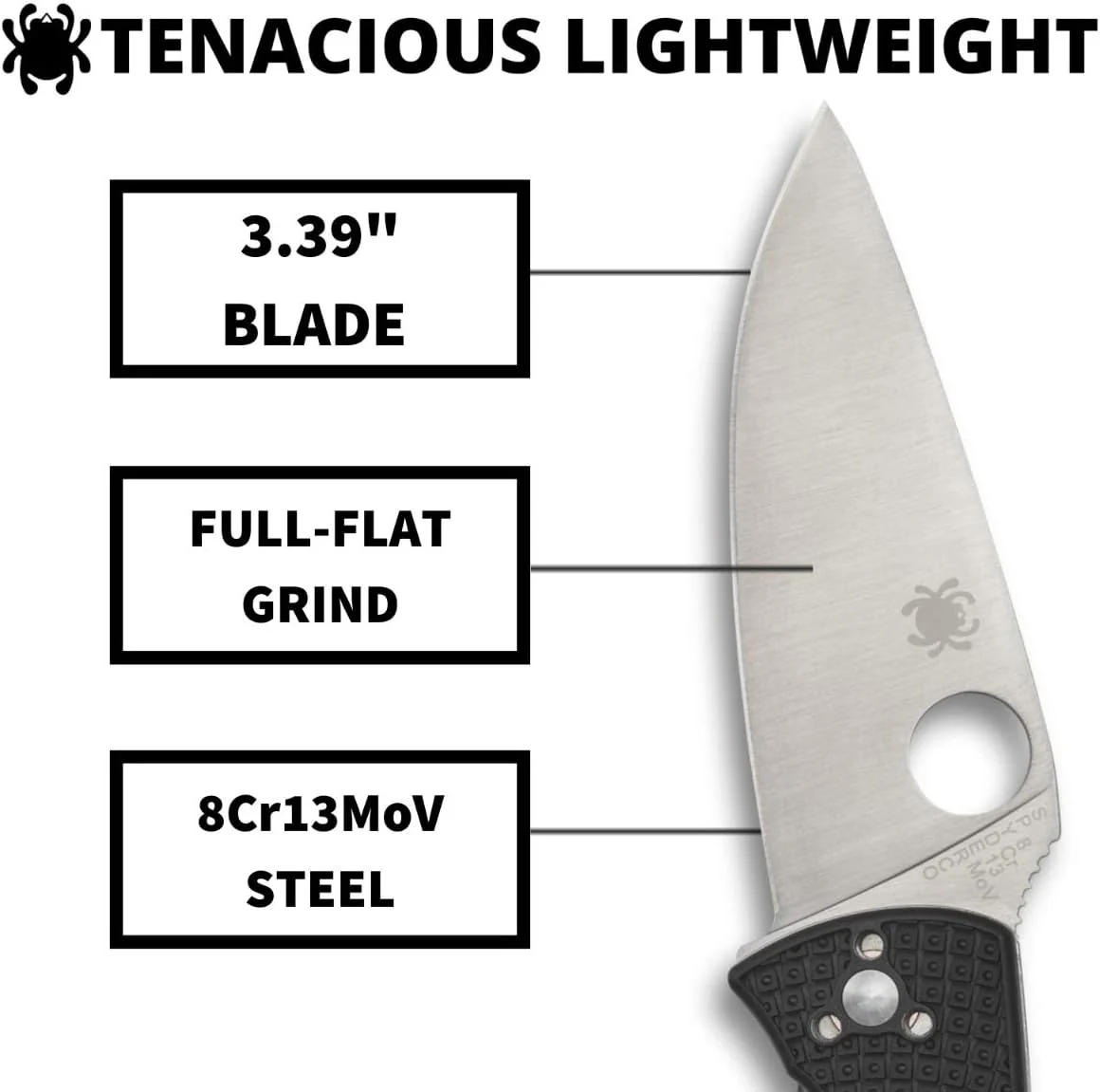 Spyderco Tenacious Lightweight - Black Handle Steel Blade Plain Edge - C122PBK - Image 5