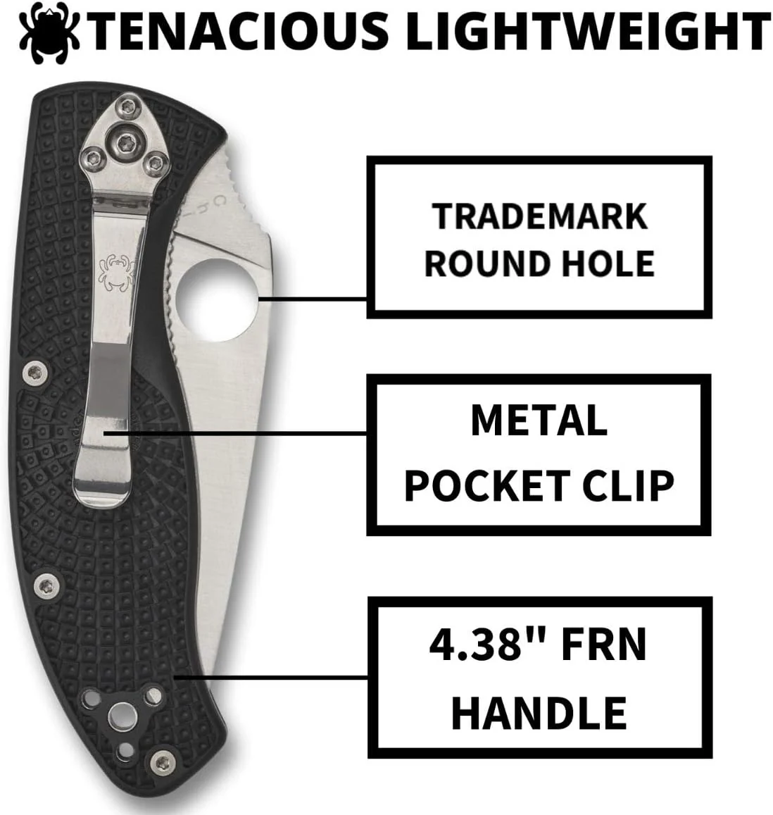 Spyderco Tenacious Lightweight - Black Handle Steel Blade Plain Edge - C122PBK - Image 6