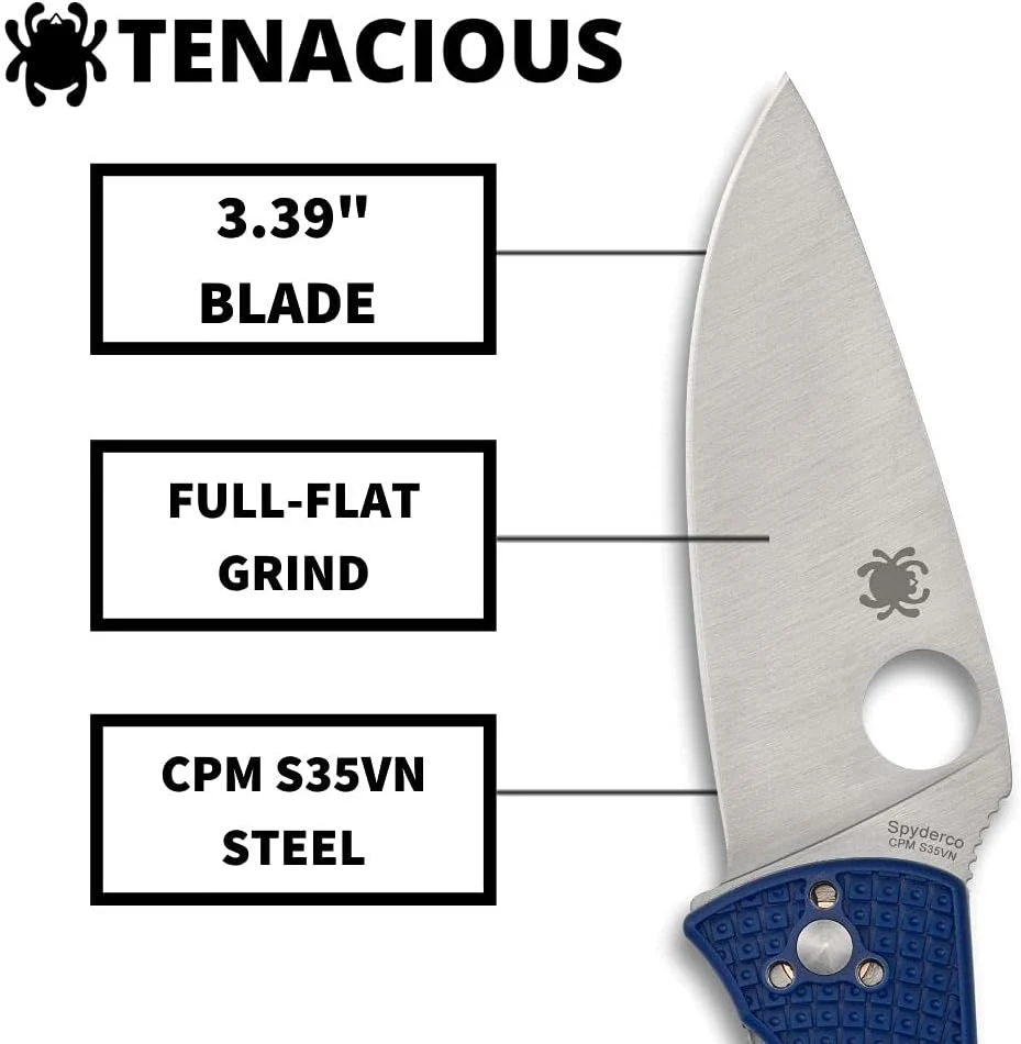 Spyderco Tenacious Lightweight - Blue Handle Steel Blade Plain Edge - C122BL - Image 4